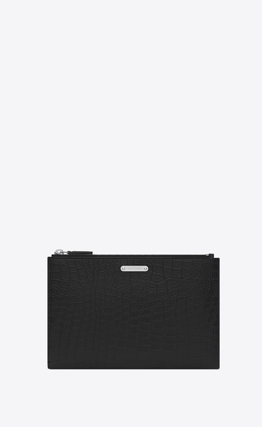 ID-Mini-Tablet-Etui aus schwarzem Leder mit Krokodillederprägung